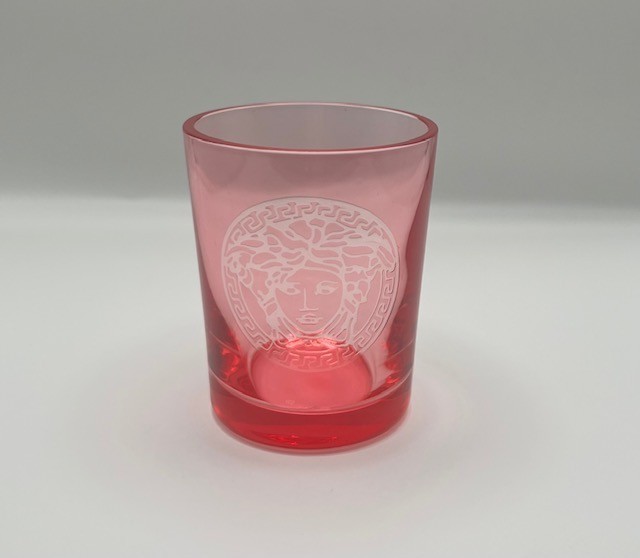 Versace Rosenthal Etched Medusa Blush Pink Glass Votive Candle Holder w/ COA