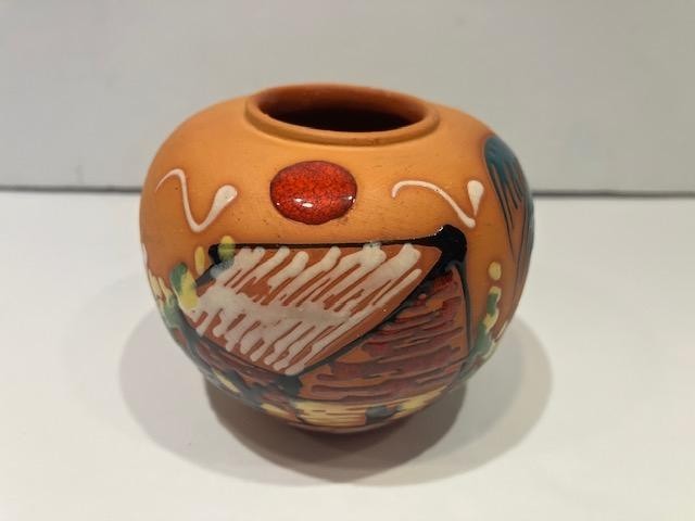 Hand-painted Raised Glaze Clay Pottery Vase Dominican Republic signed