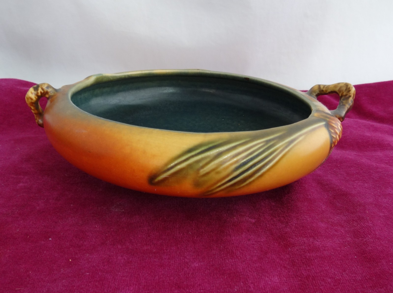 Roseville Pottery Pinecone Console Bowl #354-6 Brown Green Art Pottery