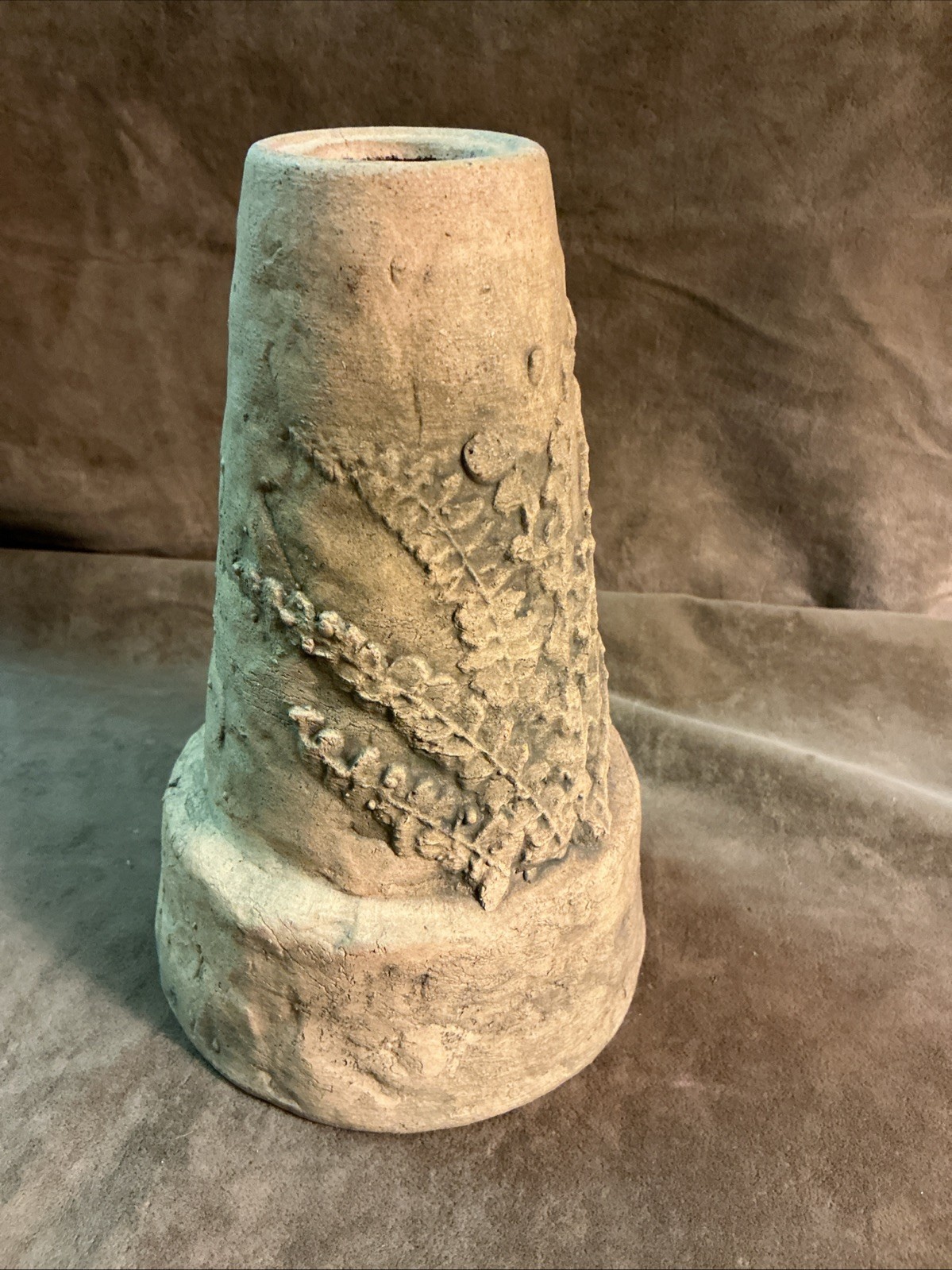 Antique BURLEY Clay Hand Aged Fern Pedestal/Stand Zanesville Ohio Art Pottery