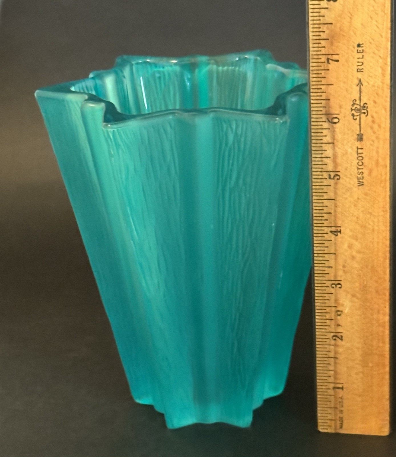 Vintage Daum French Aqua Blue Green Textured Glass Vase Pierre D’Avesn 6.25”