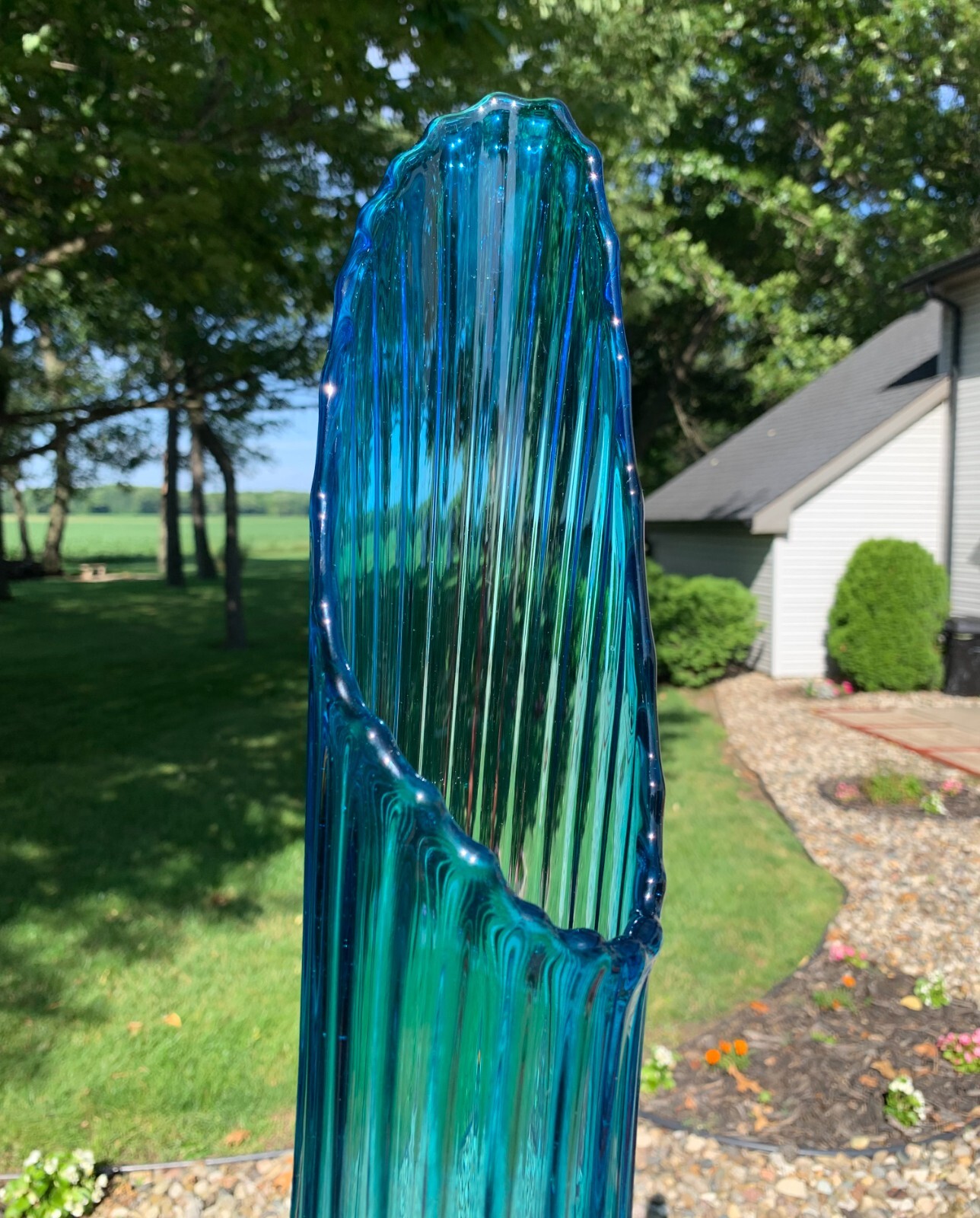 LE Smith Mid Century MCM Glass Floor Vase Simplicity Swung Stretch Peacock Blue