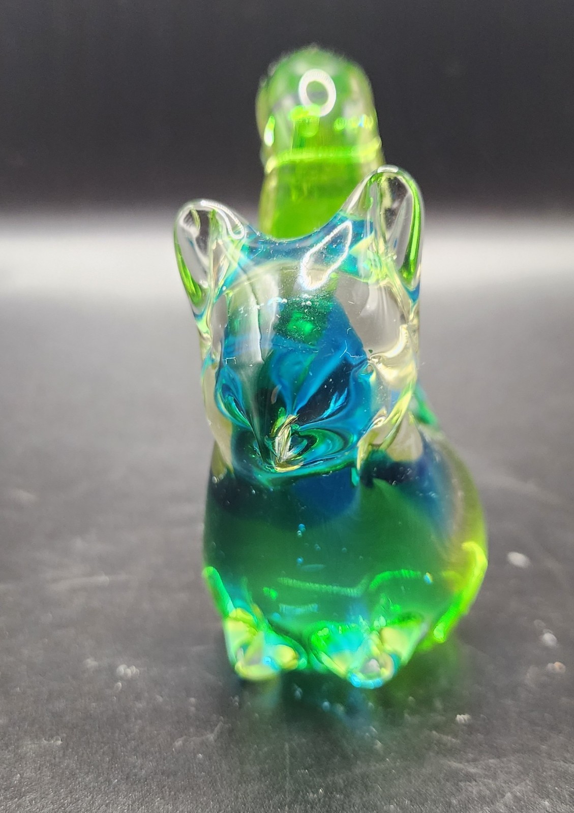 Art Glass Squirrel Clear Green Blue Paperweight Figurine