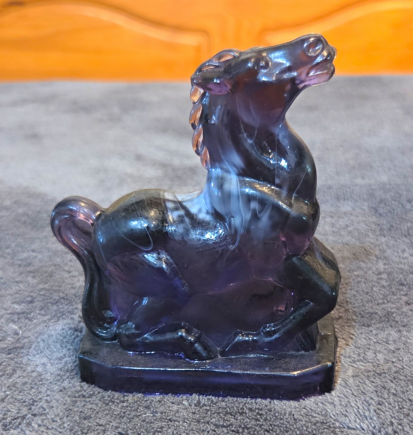 Purple Glass Horse Figurine Glossy Finish Decorative Animal Theme