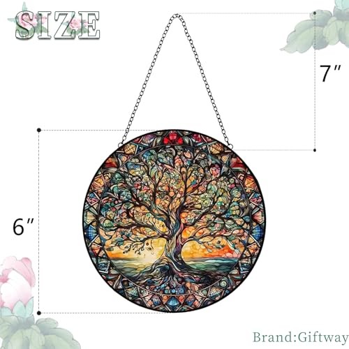 Handmade Tree of Life Suncatcher Hanging – Stained Glass Window