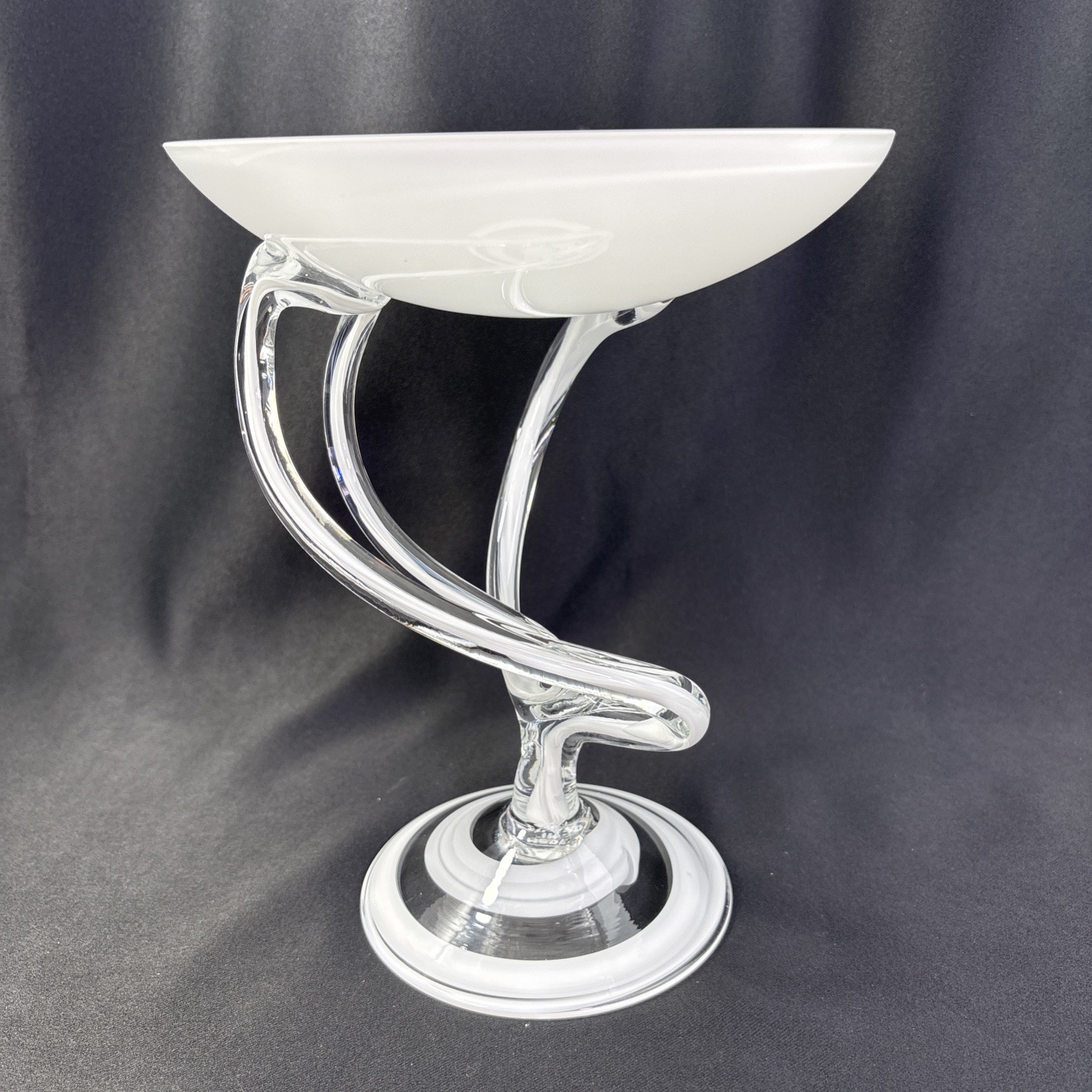 Jozefina Krosno Poland Hand Blown Art Glass Jellyfish Compote Dish Bowl 9″ x 7″