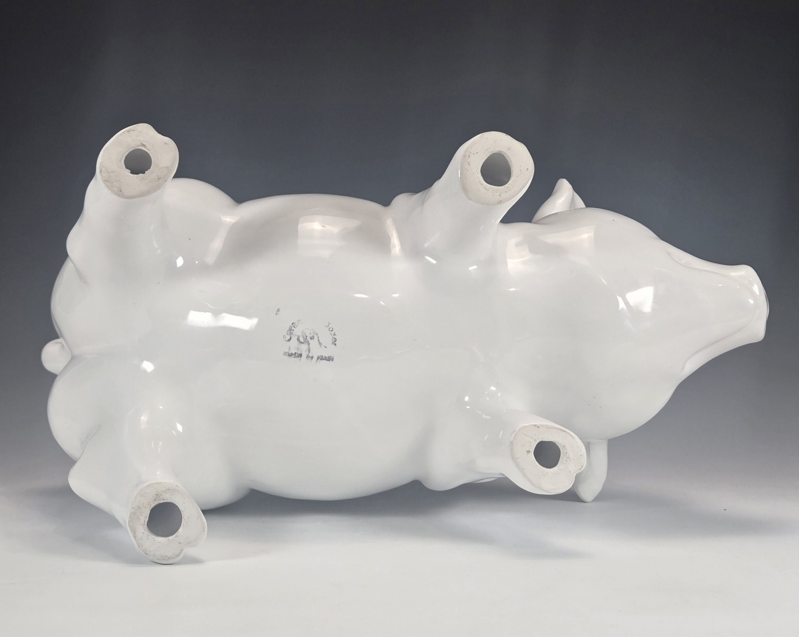 Large White Italian Ceramic Pottery Pig Statue Figurine Farmhouse Country Decor