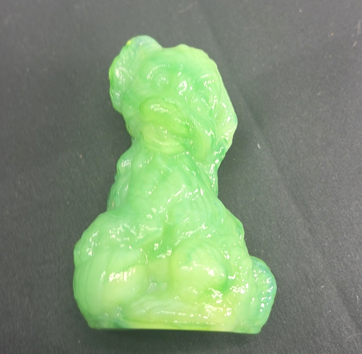 Boyd Skippy Dog Figurine Mint Green Slag 3.5″ Vaseline Uranium Glass Glow HTF