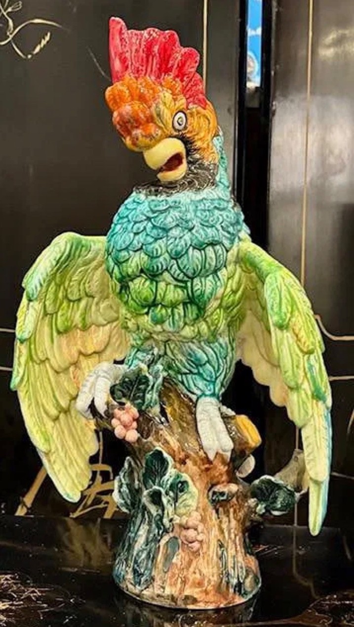 Antique La Farnesiana Large Polychrome Ceramic Sculpture H: 16″ Italy