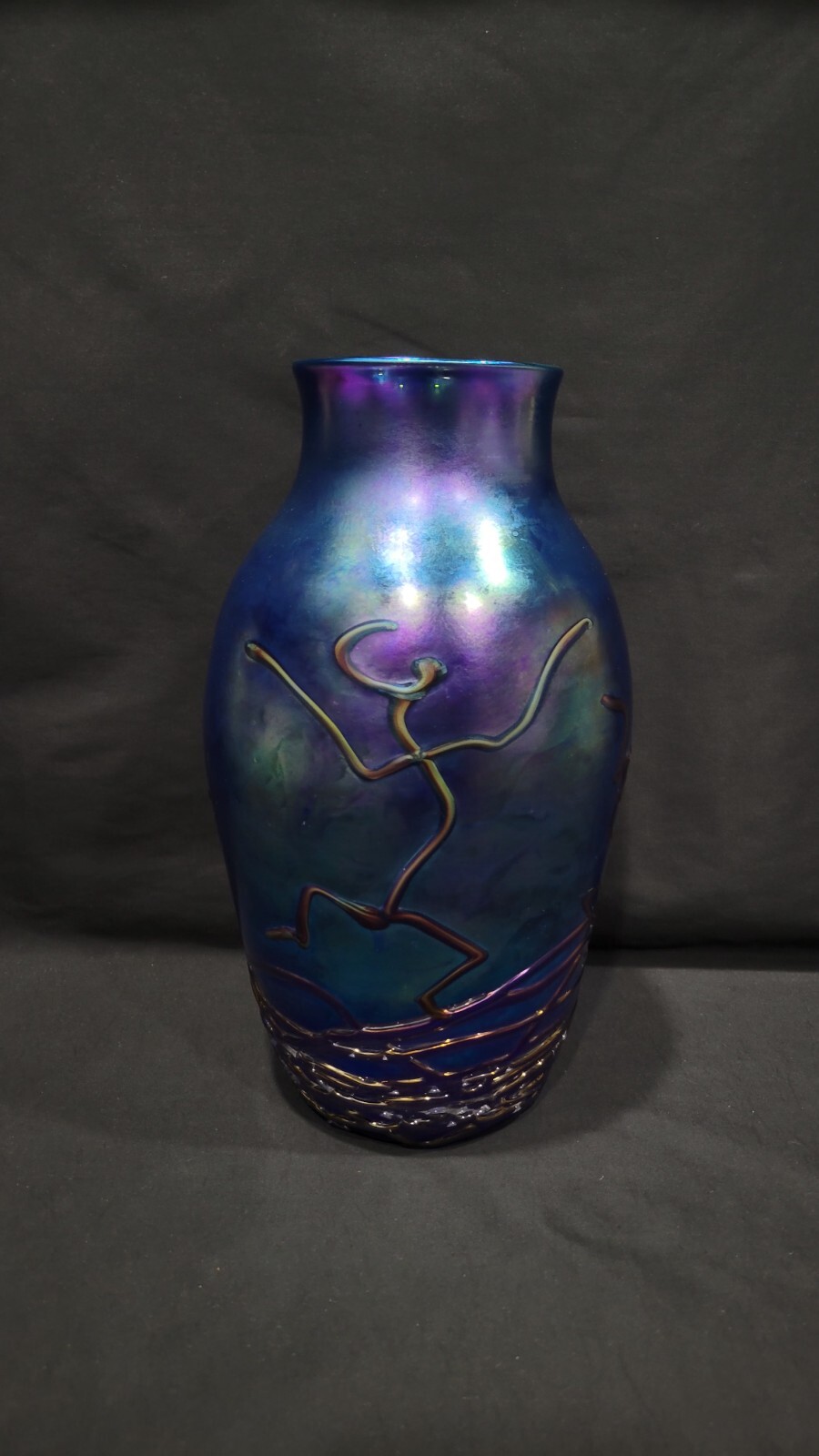 Vintage 1993 ZELLIQUE STUDIO ART GLASS IRIDESCENT VASE by JOSEPH MOREL, Signed