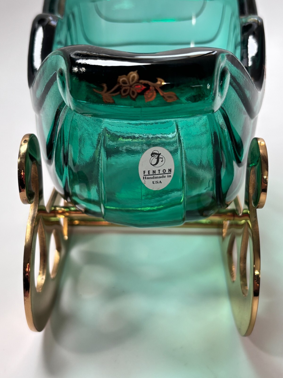 Fenton Glass Sleigh W/ Brass Runners/Base Xmas Decor Christmas Candy Dish Gold