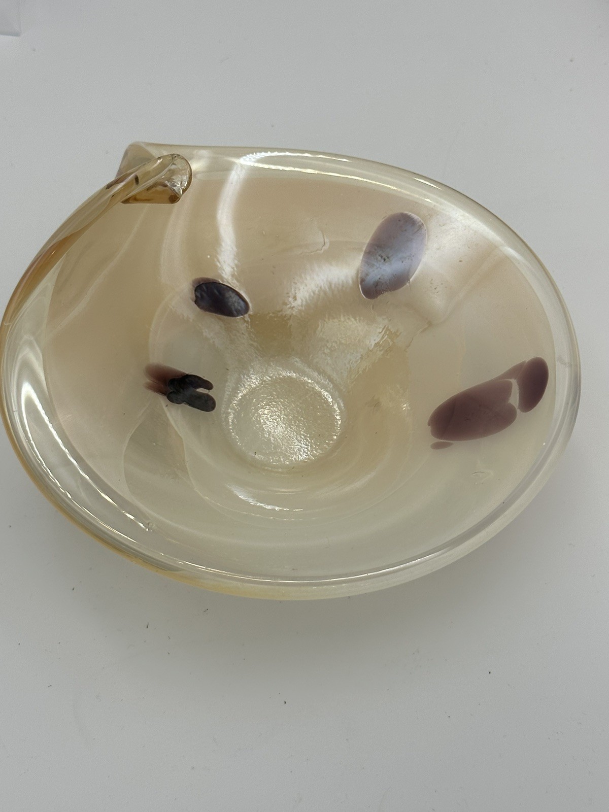 Gold Iridescent Folded Rim Italian Hand Blown Art Glass Console Bowl