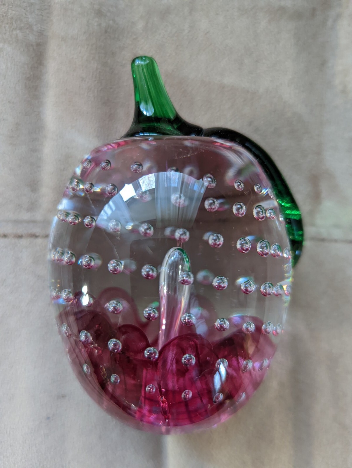 Vintage Prestige Art Glass Co Apple Fruit Glass Paperweight Controlled Bubbles