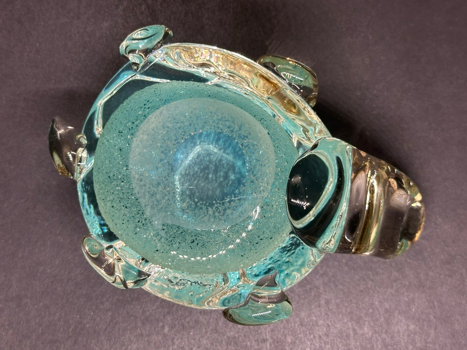 Dynasty Gallery Clear Aqua Sea Turtle Glass Figurine Paperweight Glows in DarK
