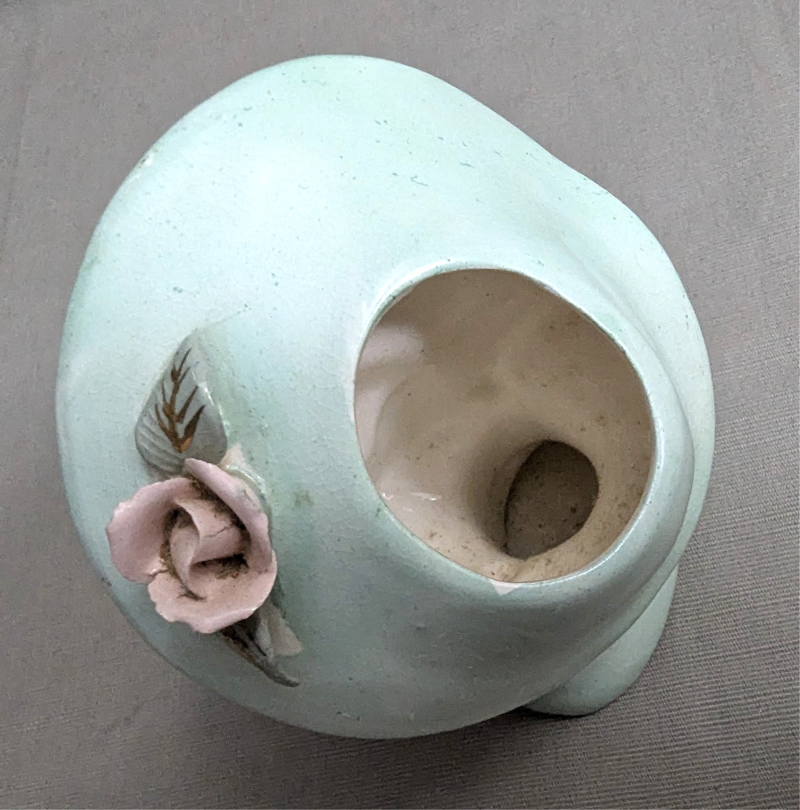 RARE Vtg Glamor Ladies Elegant HEAD VASE/PLANTER Light Cyan Dress & Hat – Gold