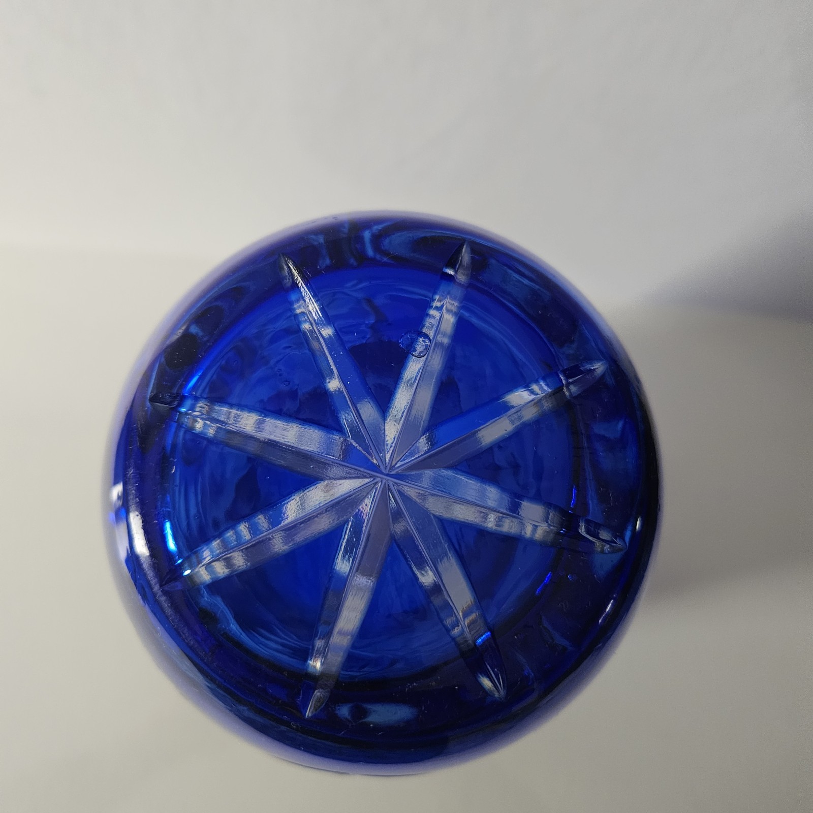 Cobalt Blue Cut To Clear Glass Vase Pope John Paul Bohemian Style 9.75″