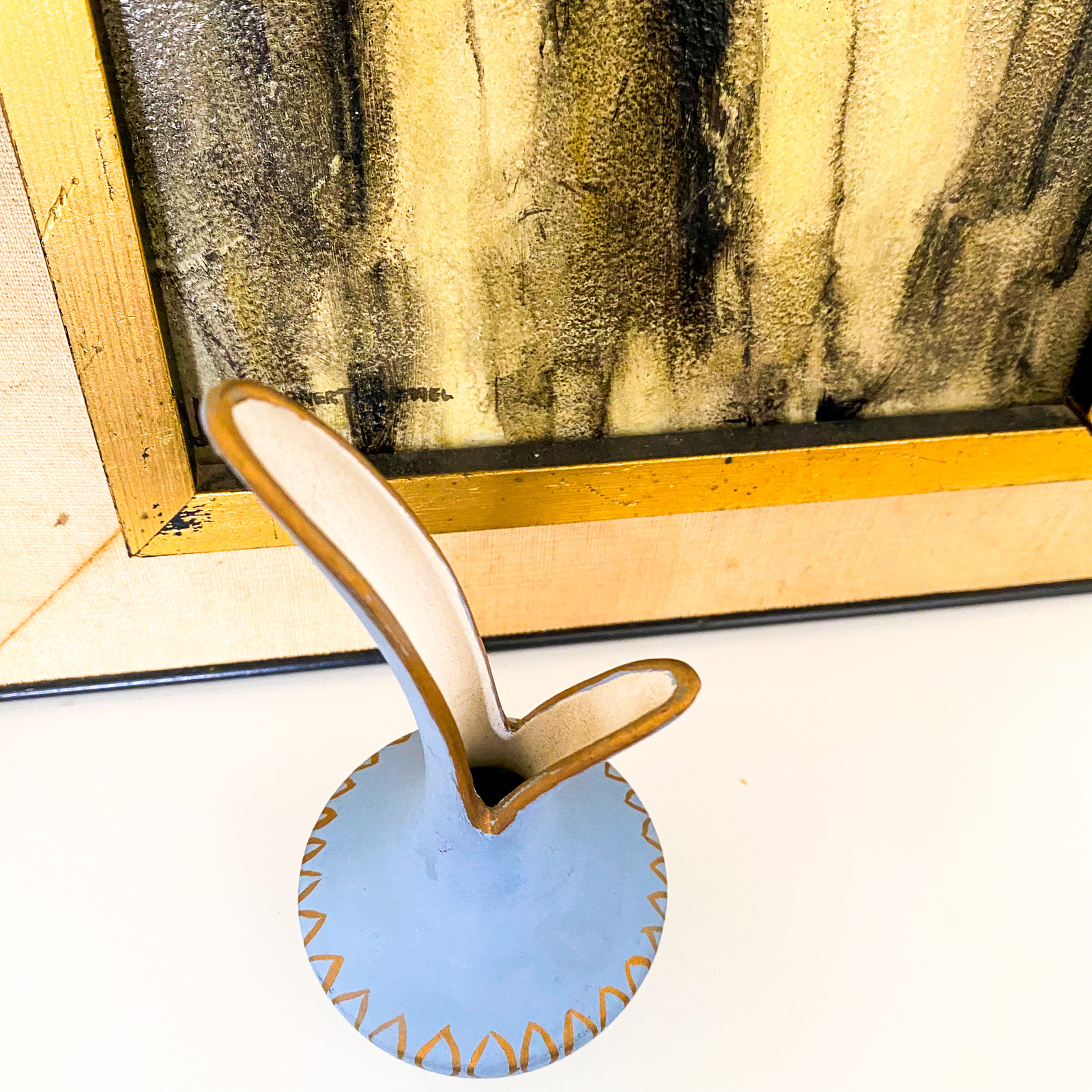 SMALL 6″ Mid Century 60s SPLIT NECK Vase Blue Gold MCM Cute Little Vase!
