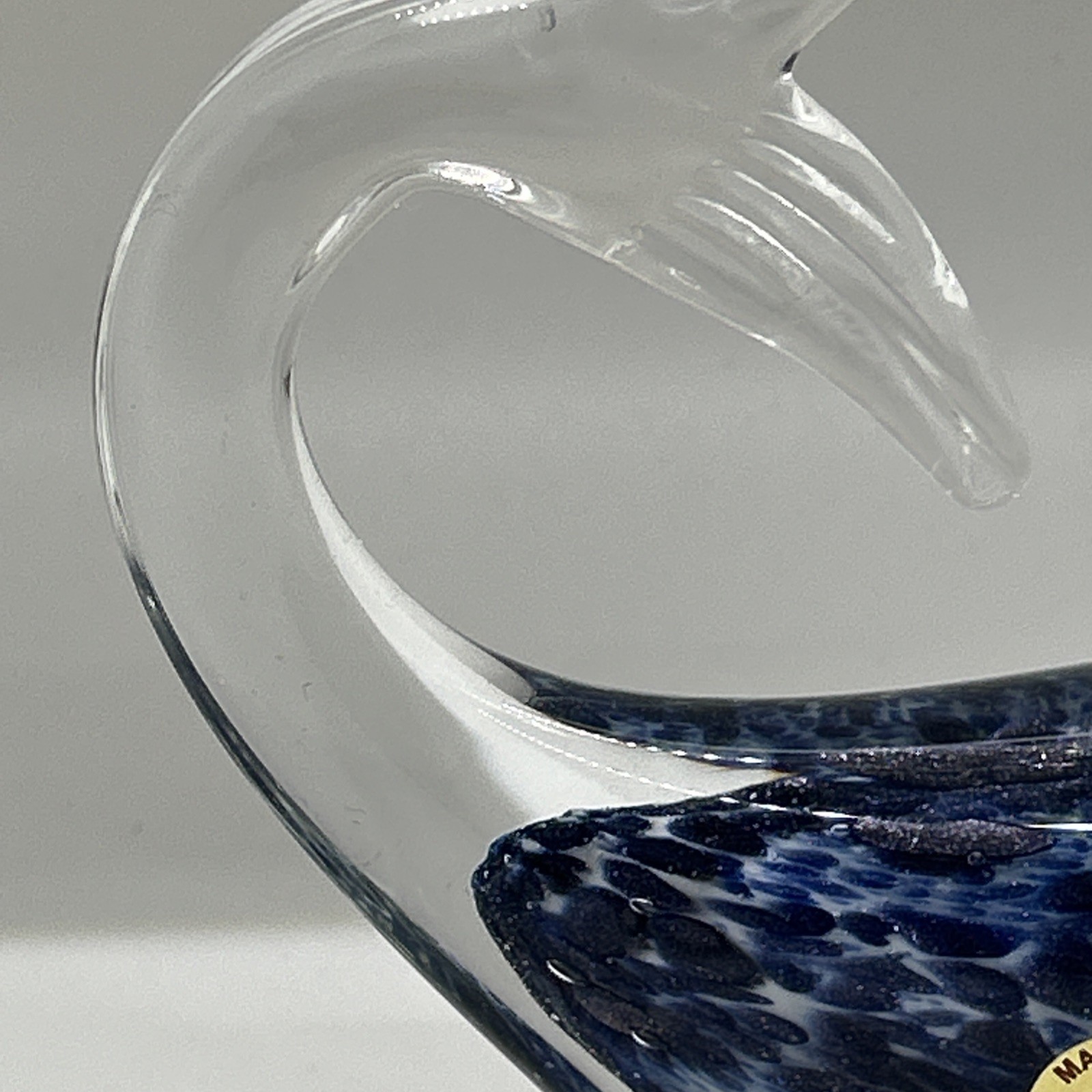 Murano Italy Art Glass Whale Blue White Pink Clear Figurine 5” Paperweight Deco