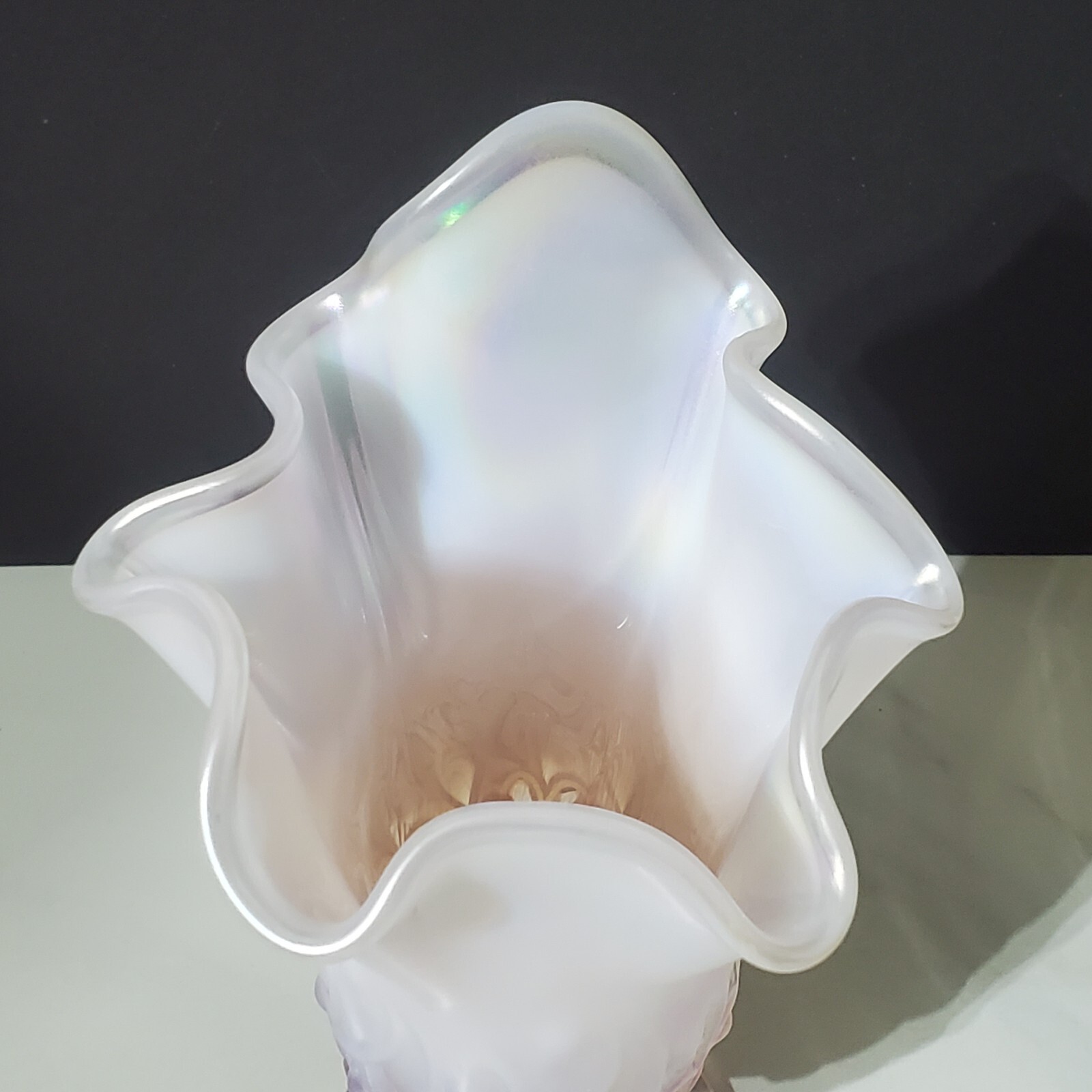Fenton Pink Iridescent Opalescent Handkerchief Lily of The Valley Vase