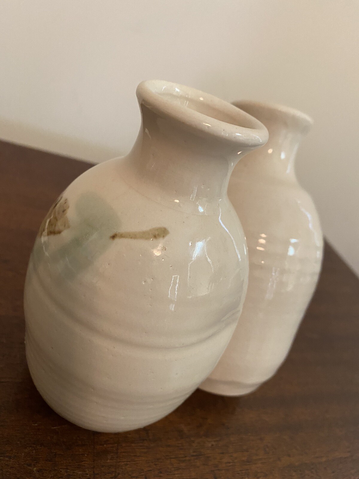 Pottery Double Vase: Friendship Vase “Lean on Me…” Pinecone glazed signed