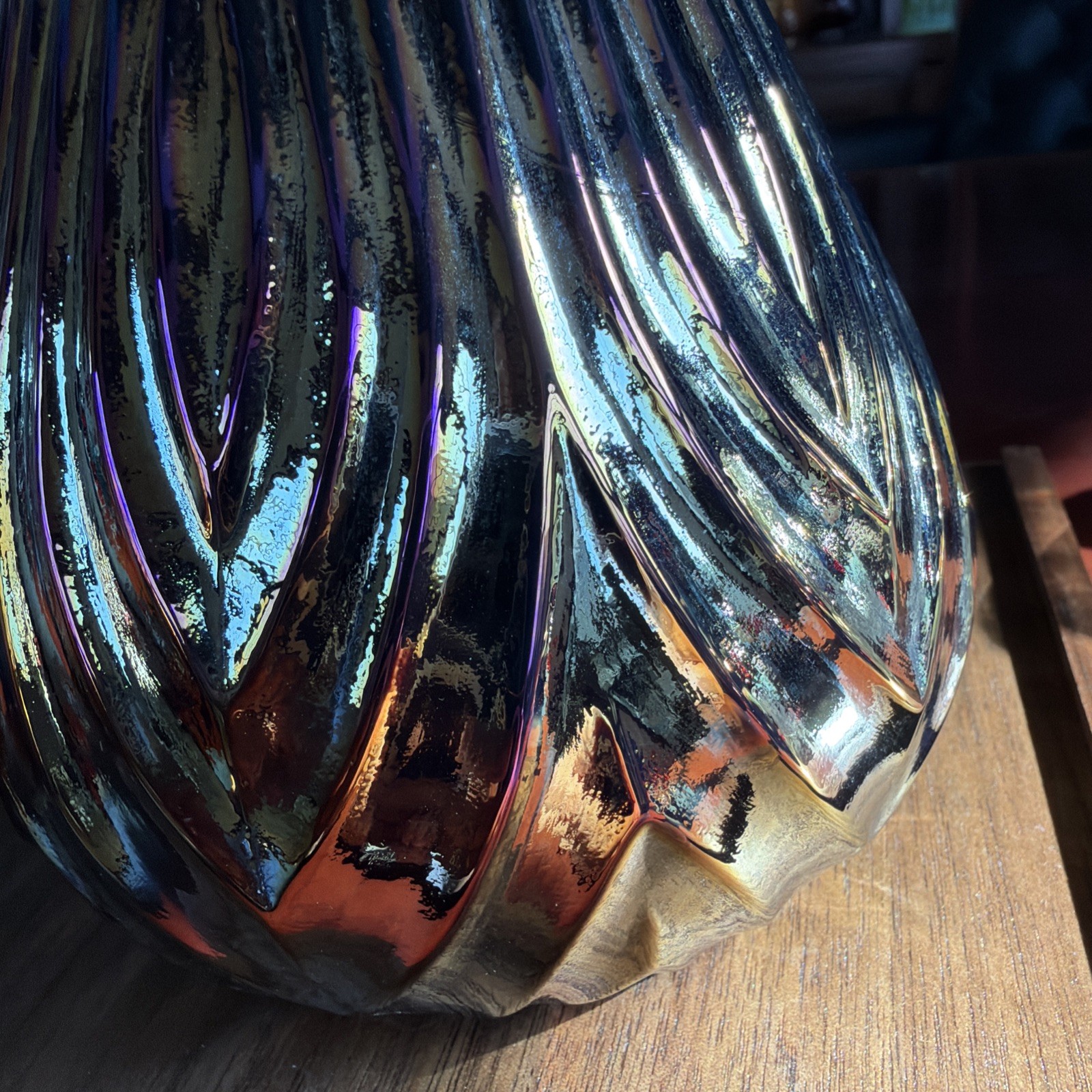 Incredible Vintage Amethyst Black Carnival Fenton Mitered Oval Vase Signed
