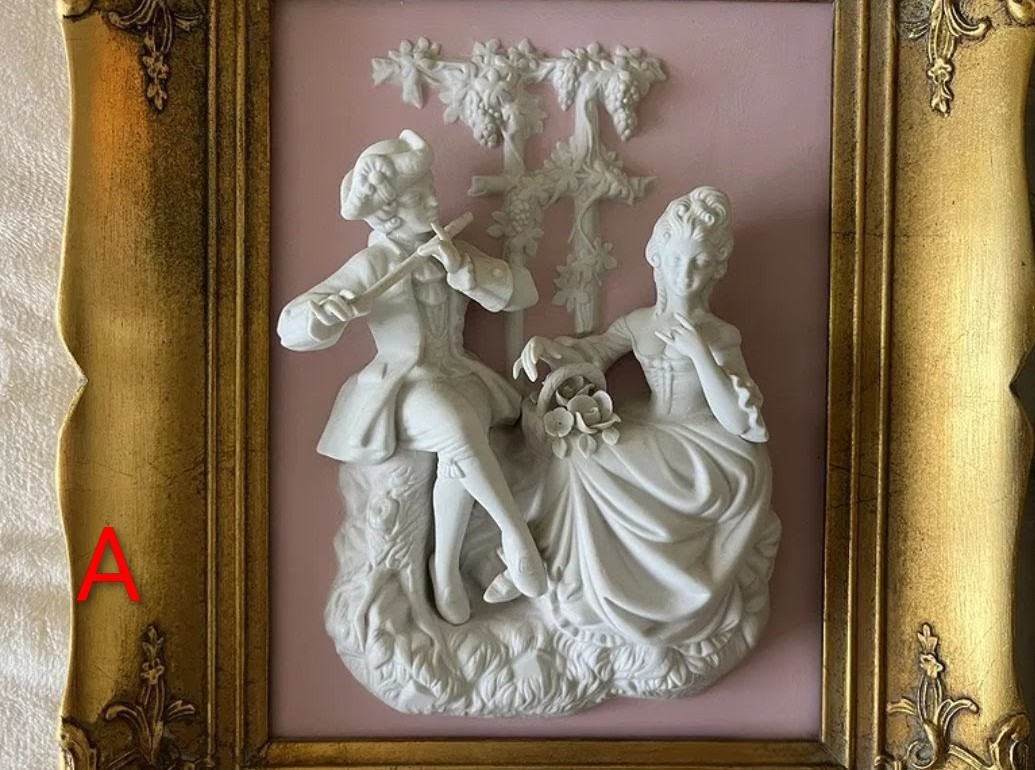 Sandizell Germany Bisque Porcelaine Pink Background Plaques -CHOICE A or B