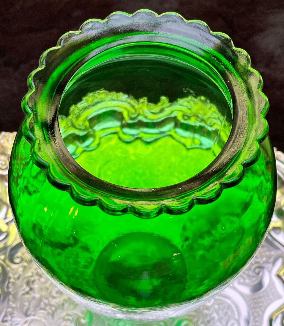 Vintage Anchor Hocking Forest Green Glass Vase Scalloped Top, 9″T [3 Available]