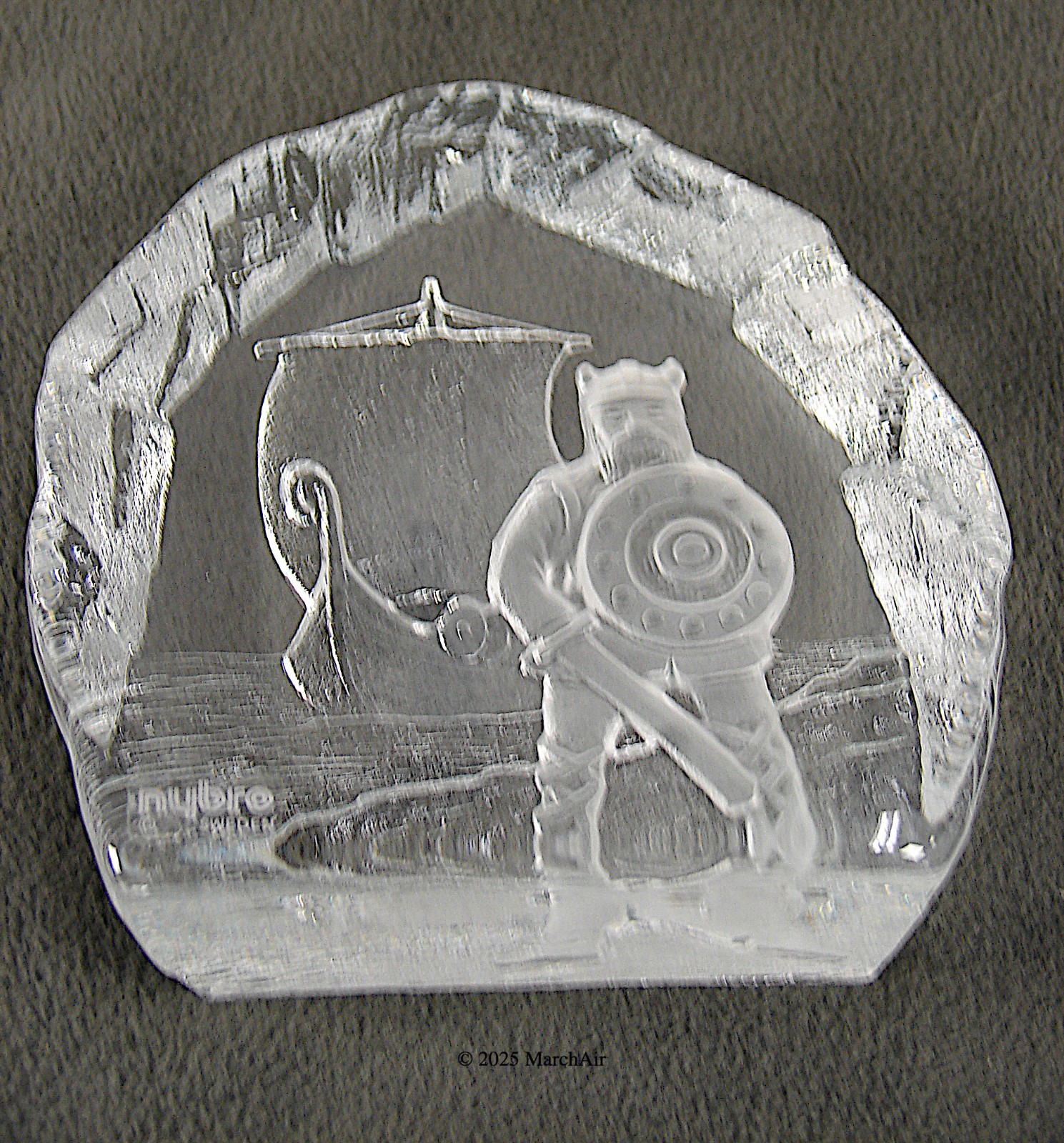 Vintage Nybro Sweden Crystal 2 lb 5 oz Paperweight Sculpture Viking and Ship
