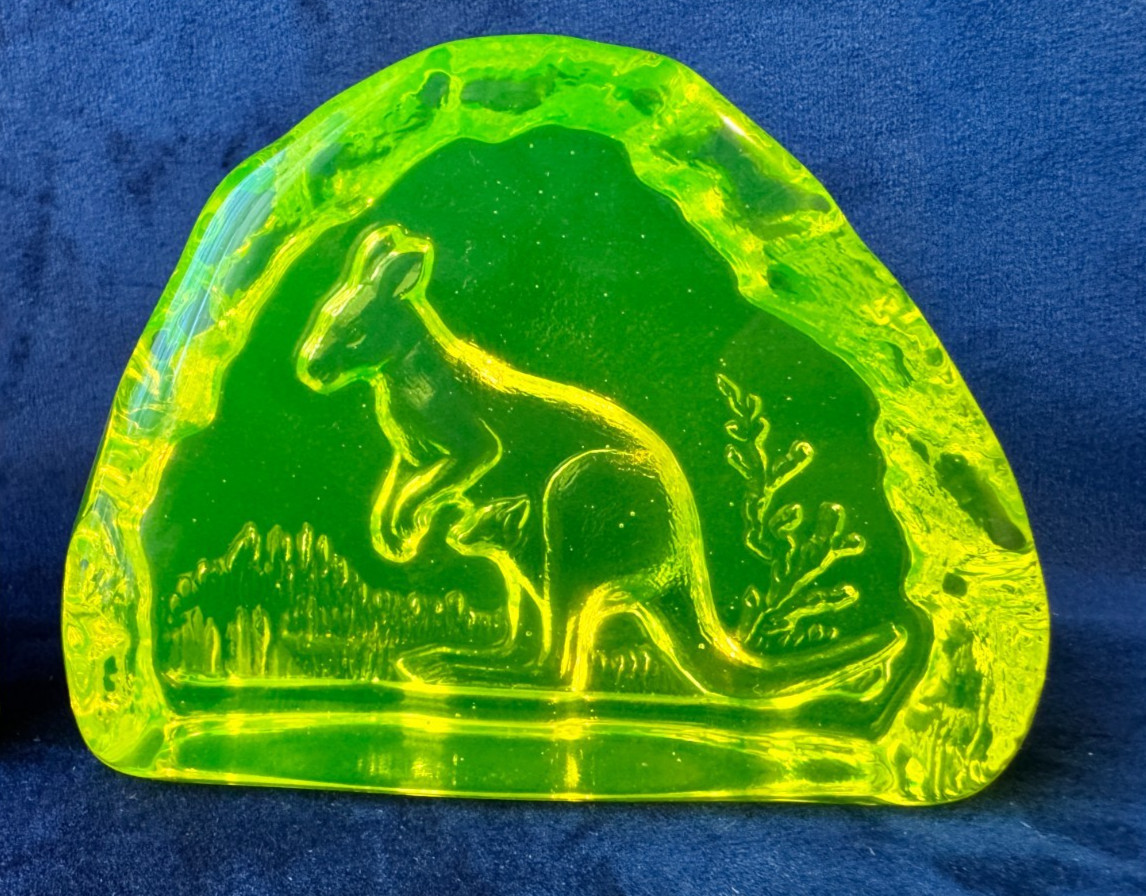 Uranium Glass Kangaroo Solid Paperweight in Vaseline Czech New Glows Green
