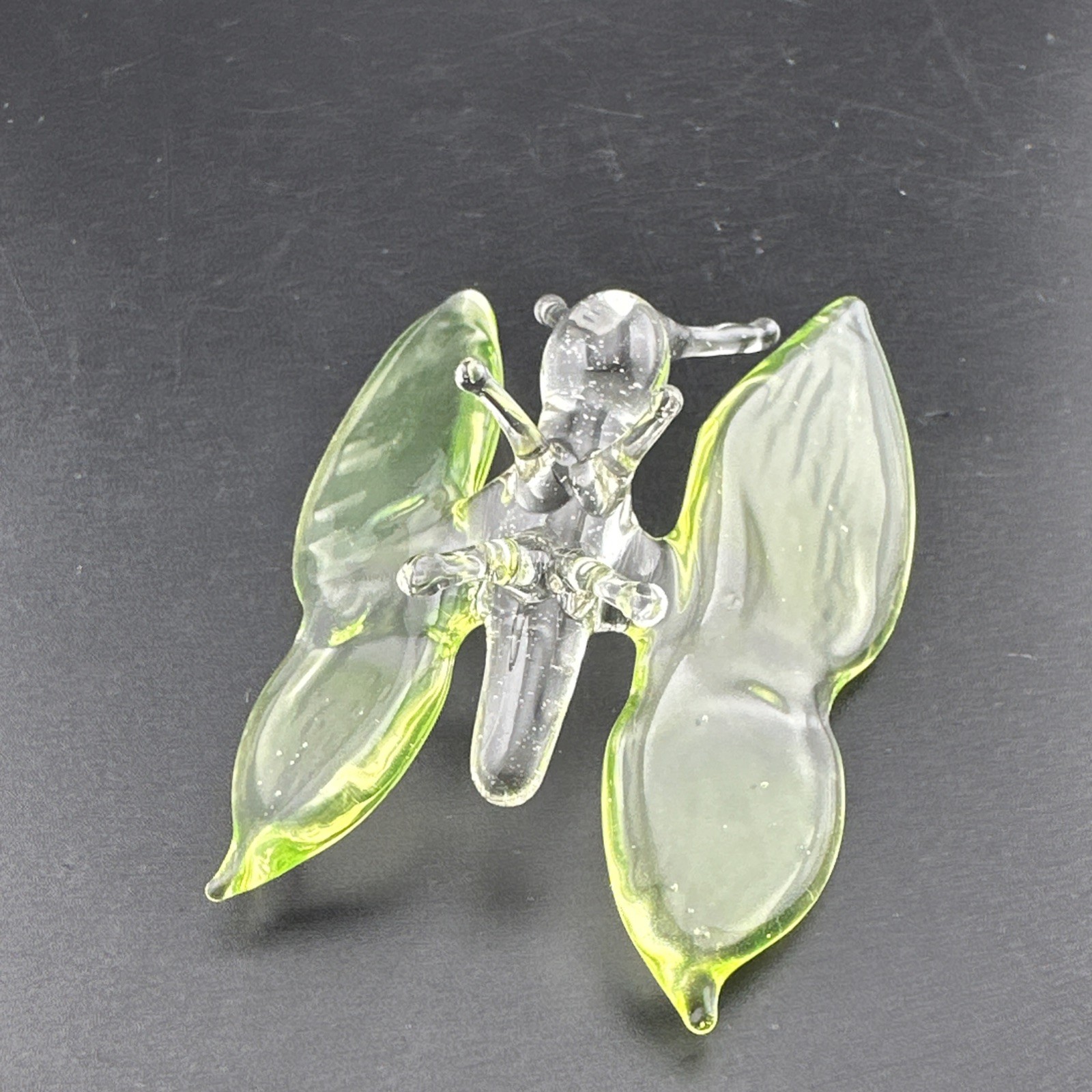 Handblown Uranium Glass Art Butterfly Figure UV Reactive Borosilicate Green Glow