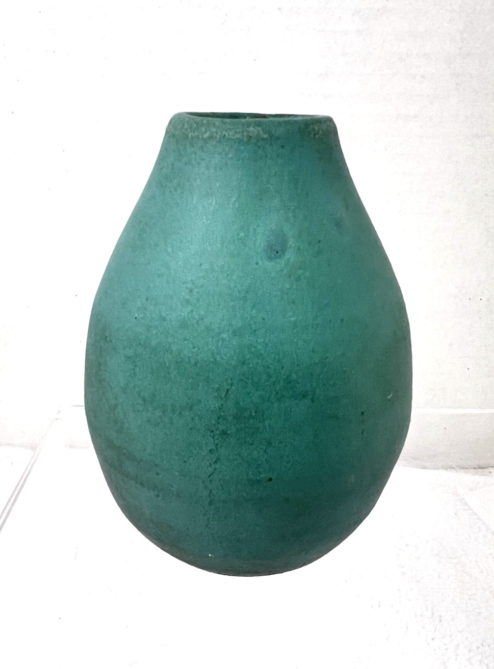 Matte Green Vase Vessel Pottery Hand Thrown CED 2015 3 3/4 inches tall