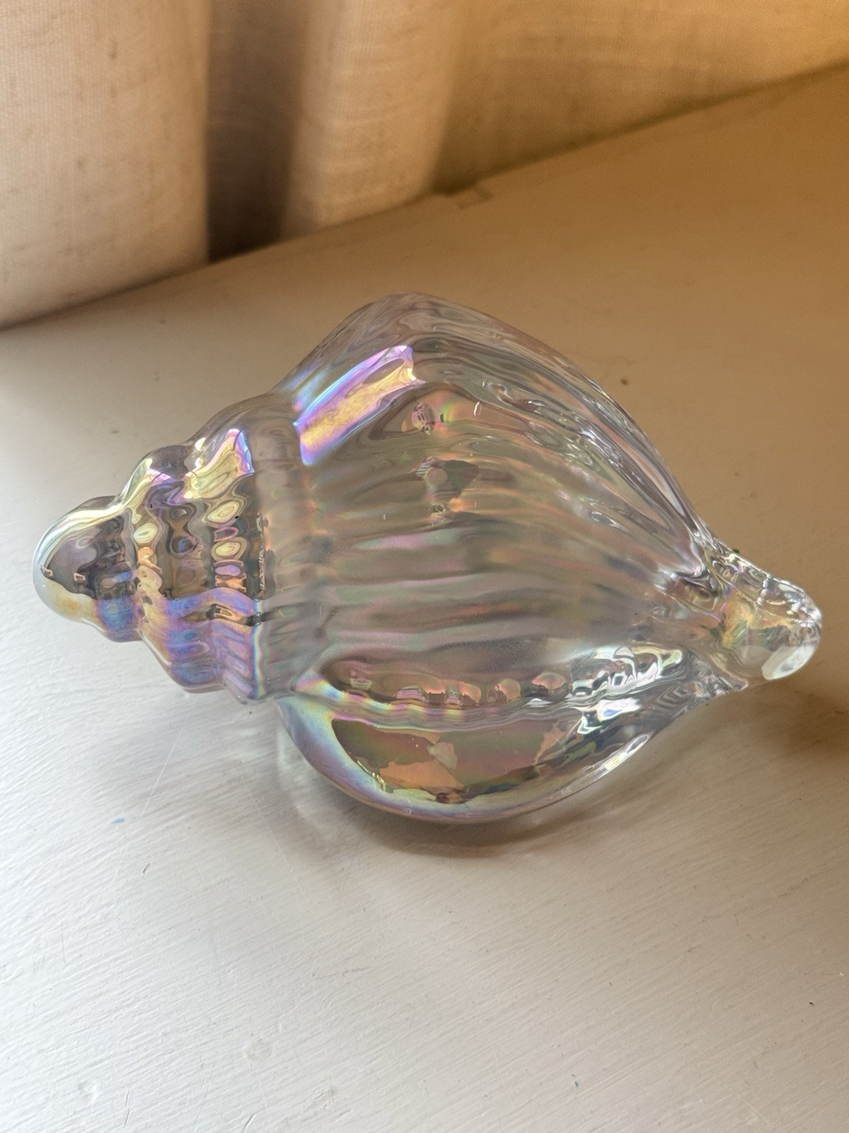 Vintage Silvestri Iridescent Art Glass Conch Shell Paperweight Blown Seashell