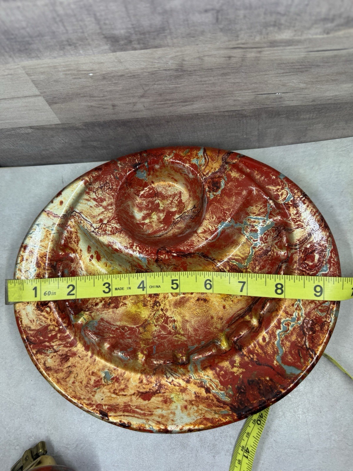 Vintage California USA Original Pottery Ashtray w/ Lighter Red Orange Gold Glaze