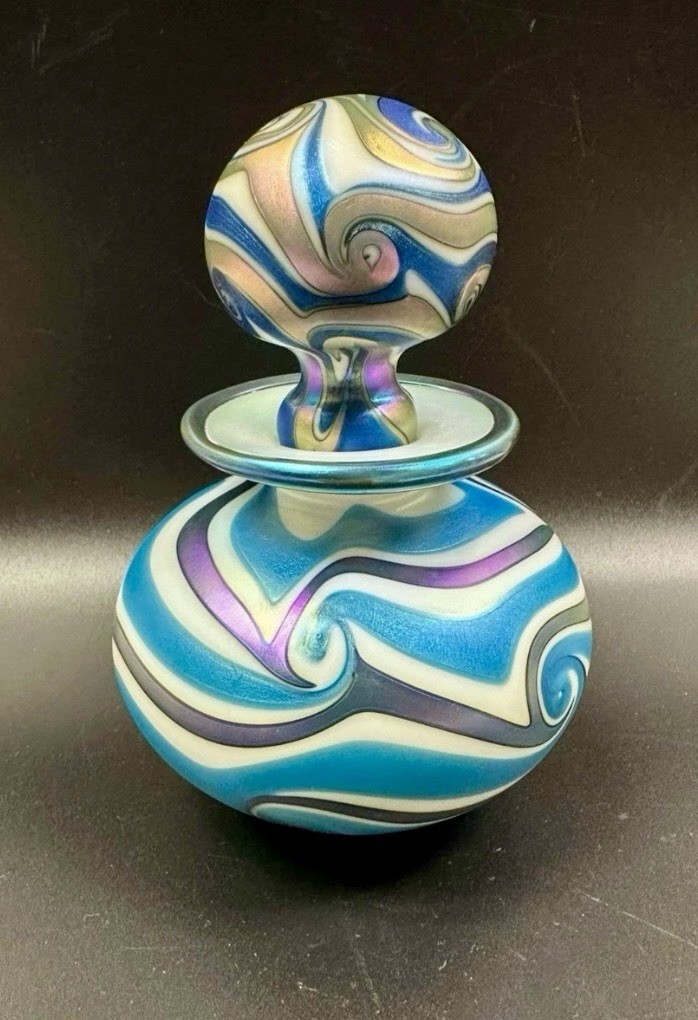 2014 Charles Lotton Signed & Dated Art Glass Perfume Bottle Vase Multi Swirl