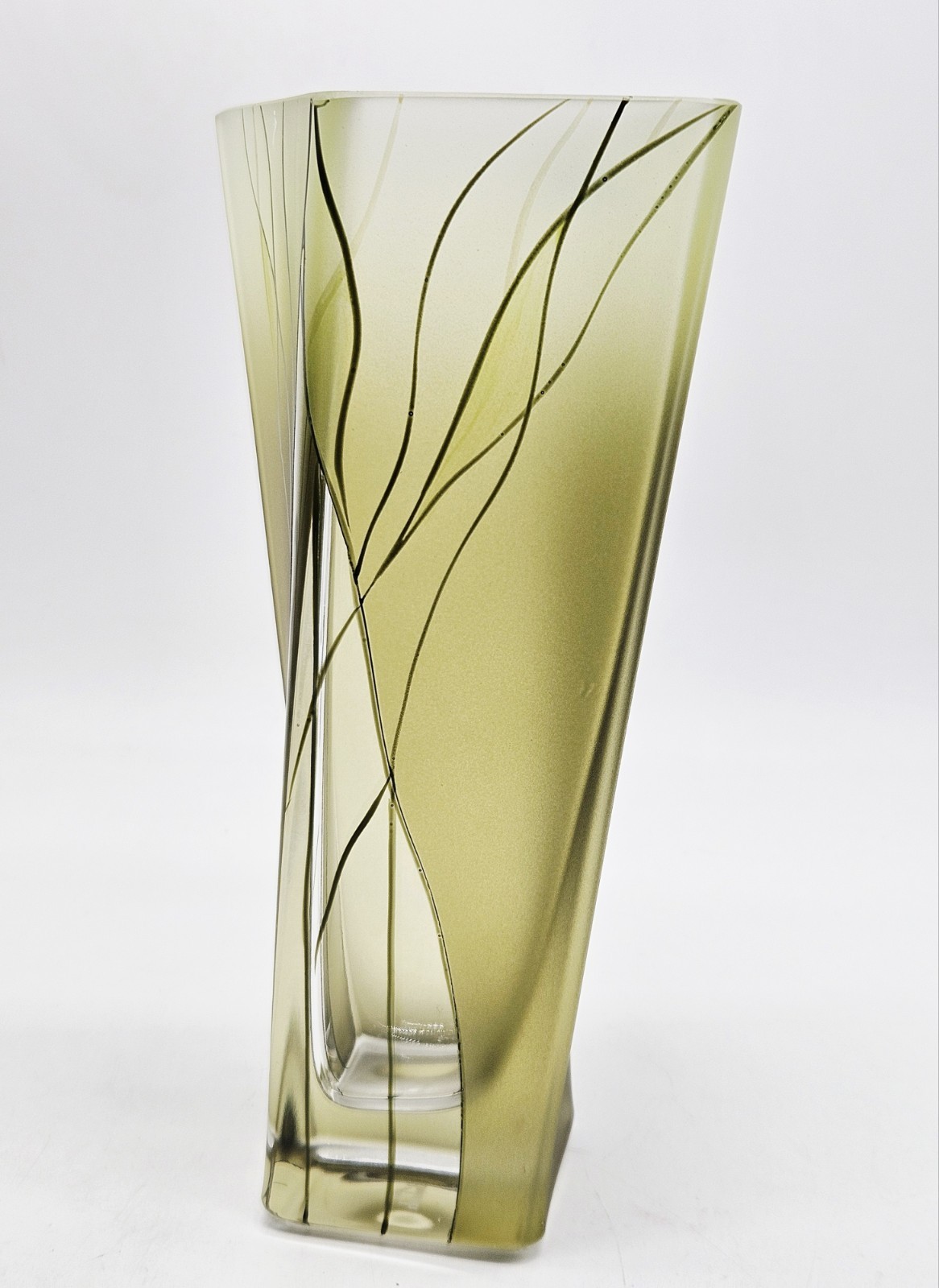 Badash Evergreen 8-inch European Mouth Blown Hand Decorated Square Crystal Vase