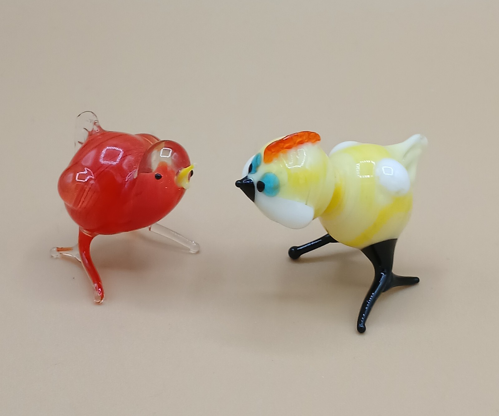 2 Mini Blown Glass Lampwork Chicks Figurines.