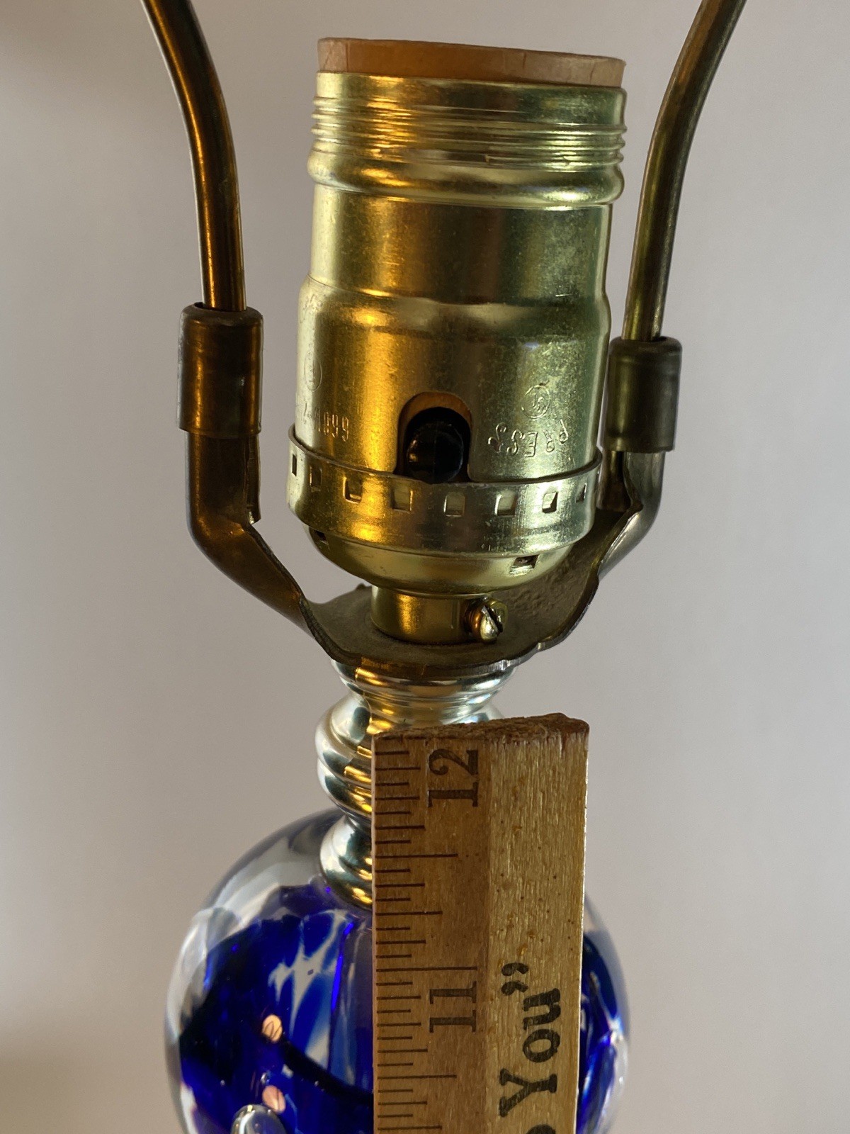Zimmerman Paperweight Blown Art Glass Lamp Controlled Clear Blue Flowers