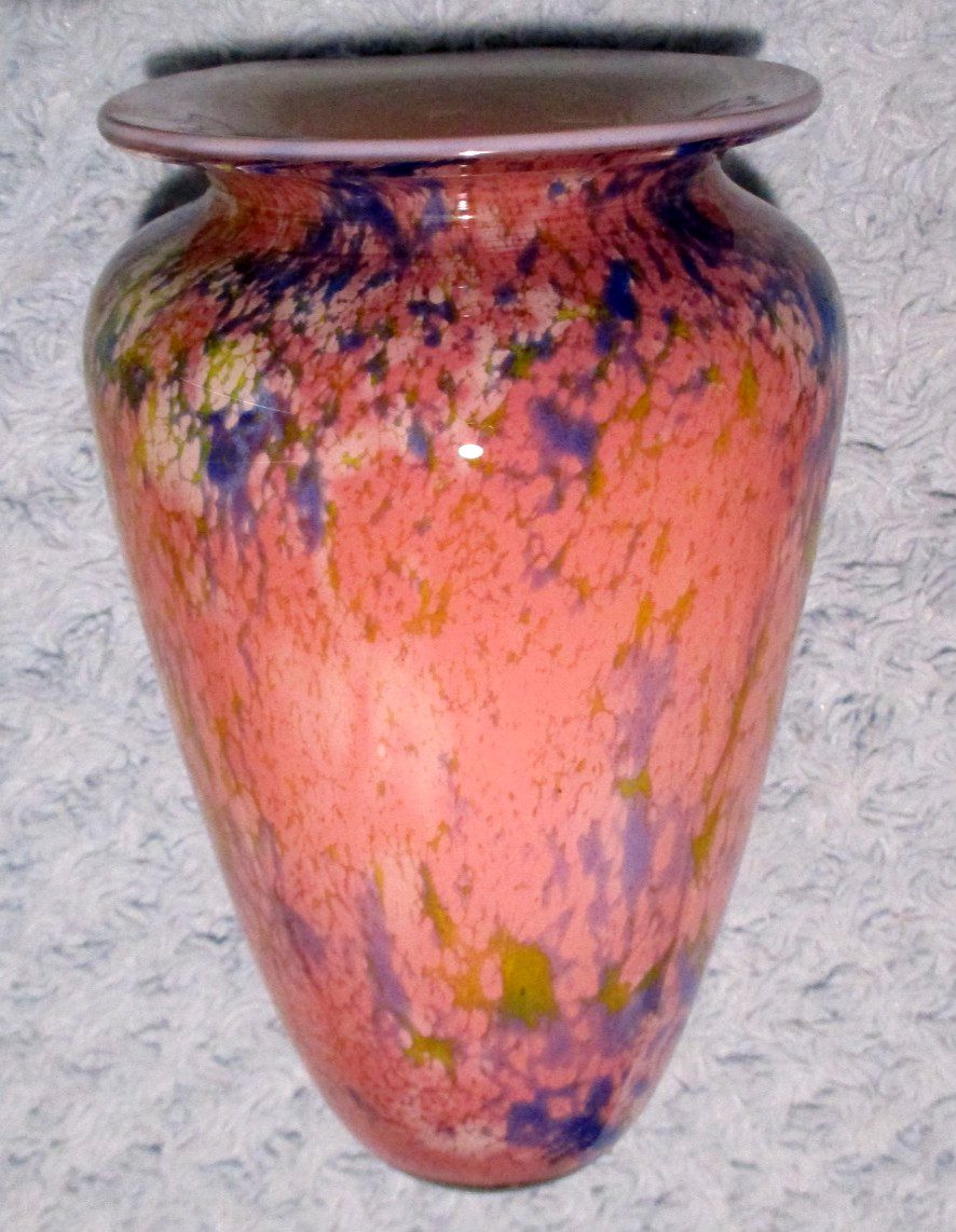David & Melanie Leppla DKL Studio Pink Purple Marbled Cased 10″ Vase 1985 EUC
