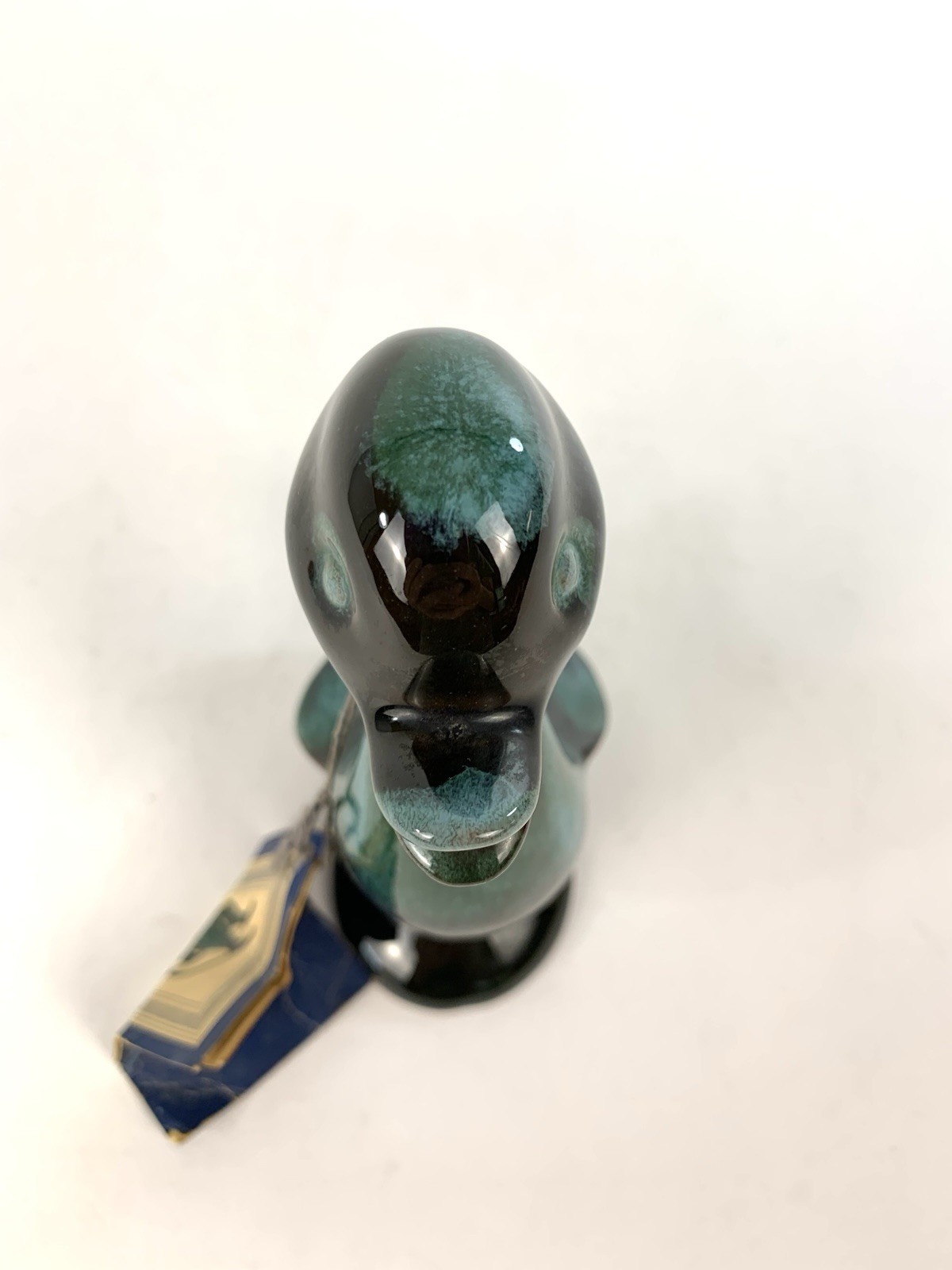 VTG Blue Mountain MCM Pottery Duckling Blue Teal Green Drip Glaze Figurine 5.5”