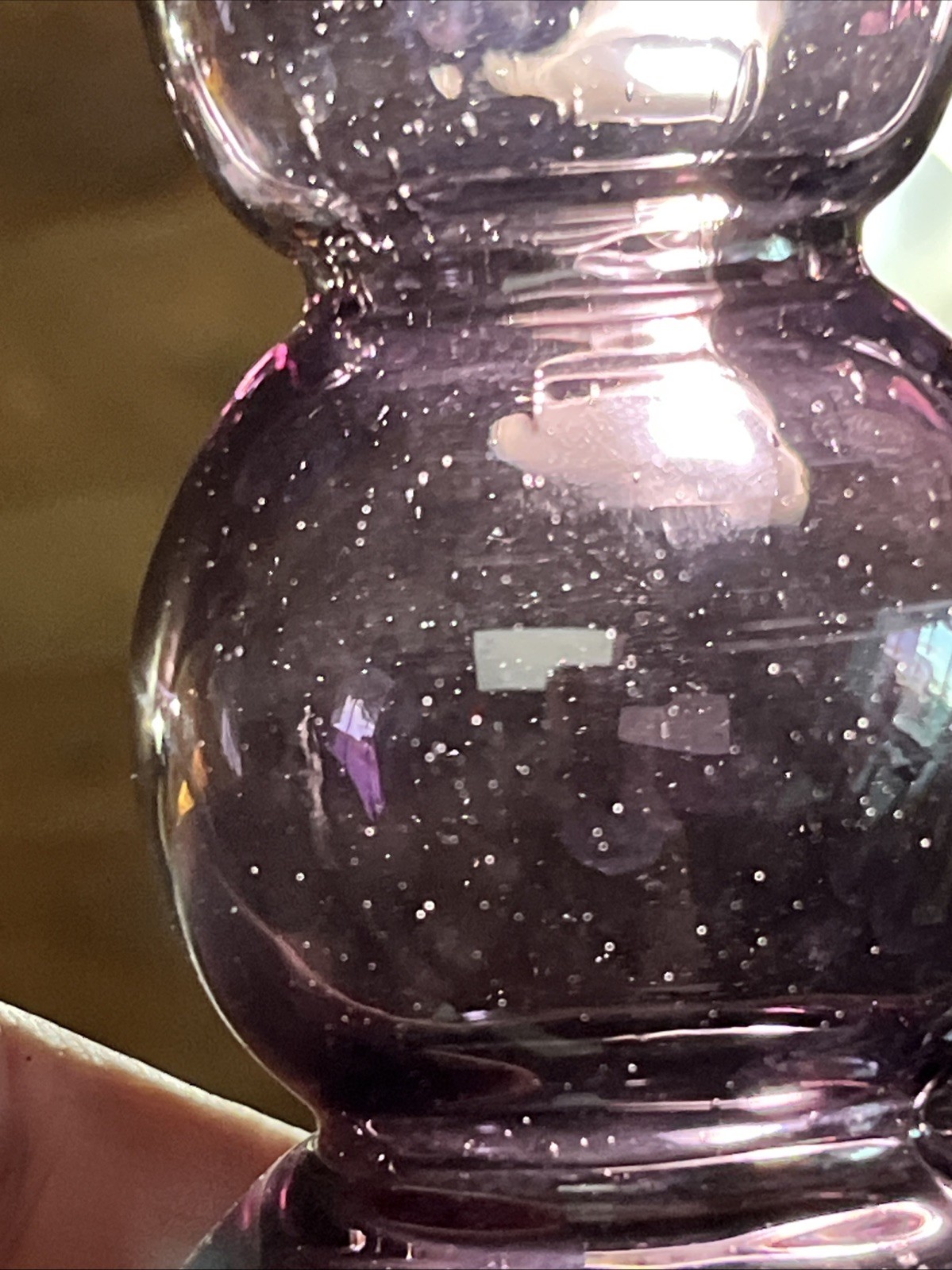 Hand Blown Purple Amethyst Glass Vase Round Triple Gourd MCM Vintage 8.5″ Footed
