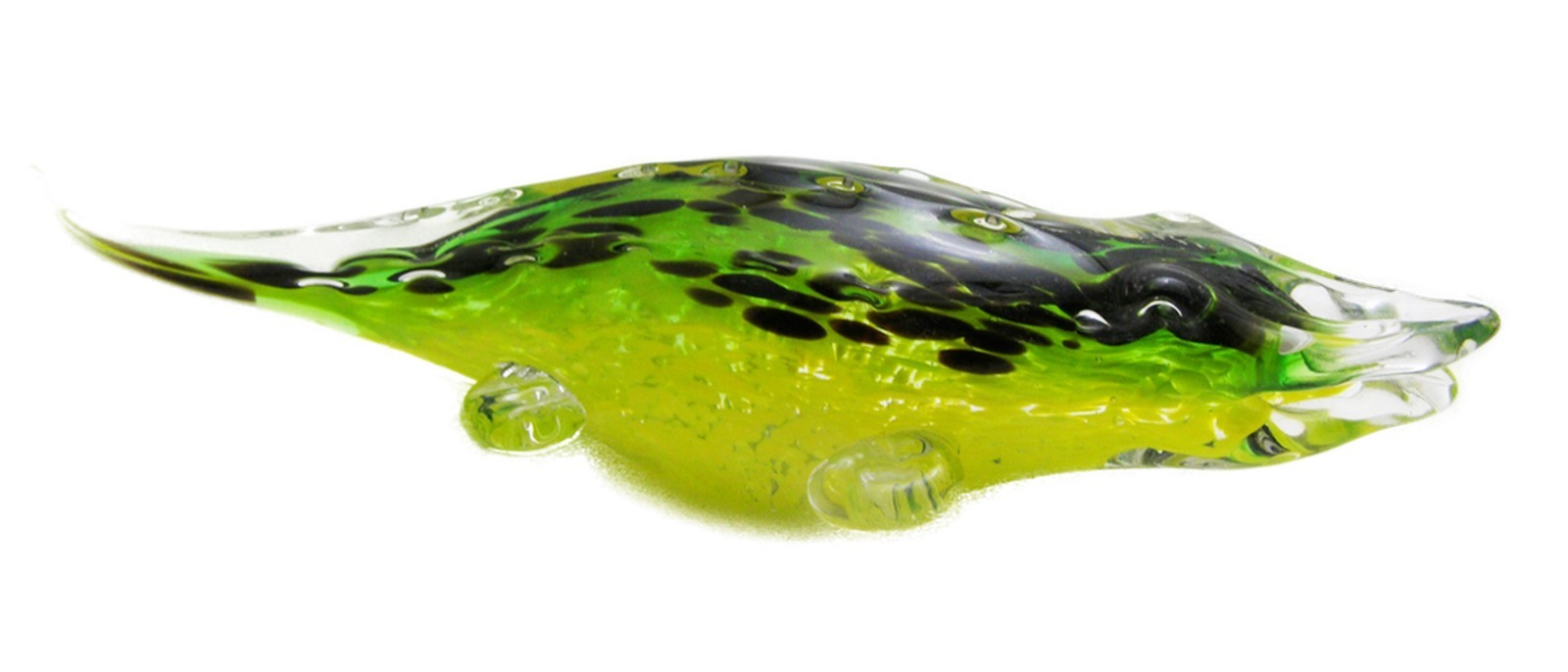 Stunning Green Yellow Murano Glass Alligator, 10 1/4″ Blown Art Glass Crocodile