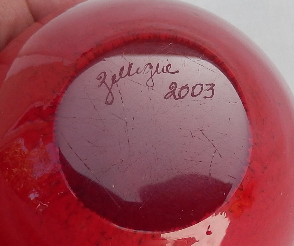 Zellique Studios Art Glass Red Apple Paperweight Signed & Dated 2003