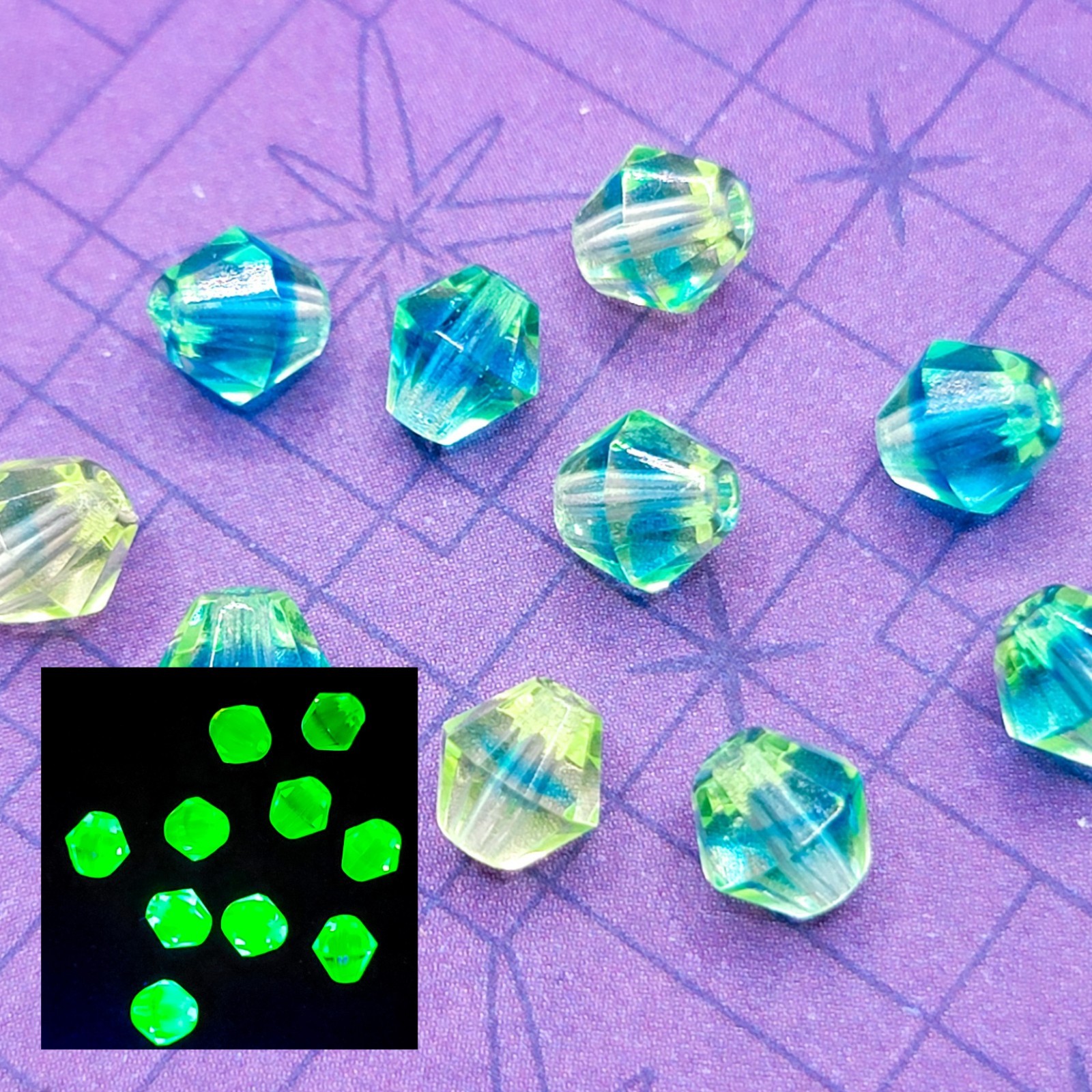 Bicone Uranium Glass Beads Chartreuse Bicolor 6mm Czech 10pcs