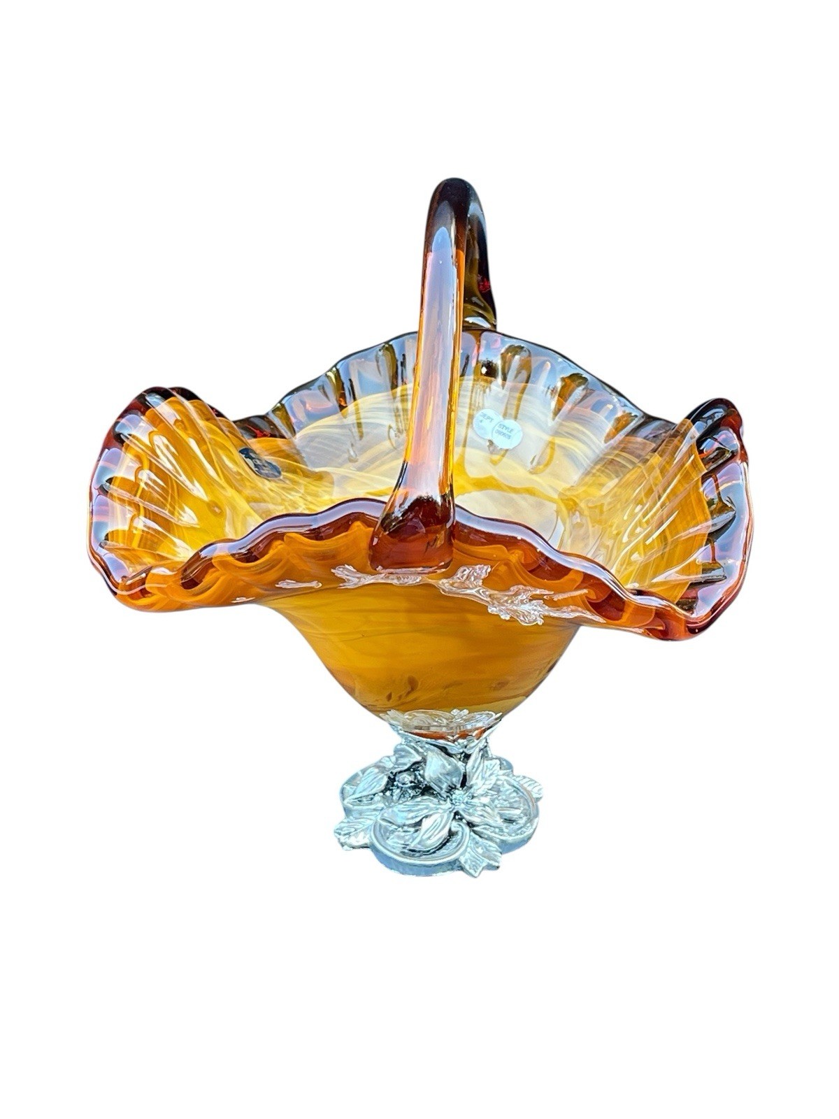 Pedestal Basket Amber Color White Cristal Italy