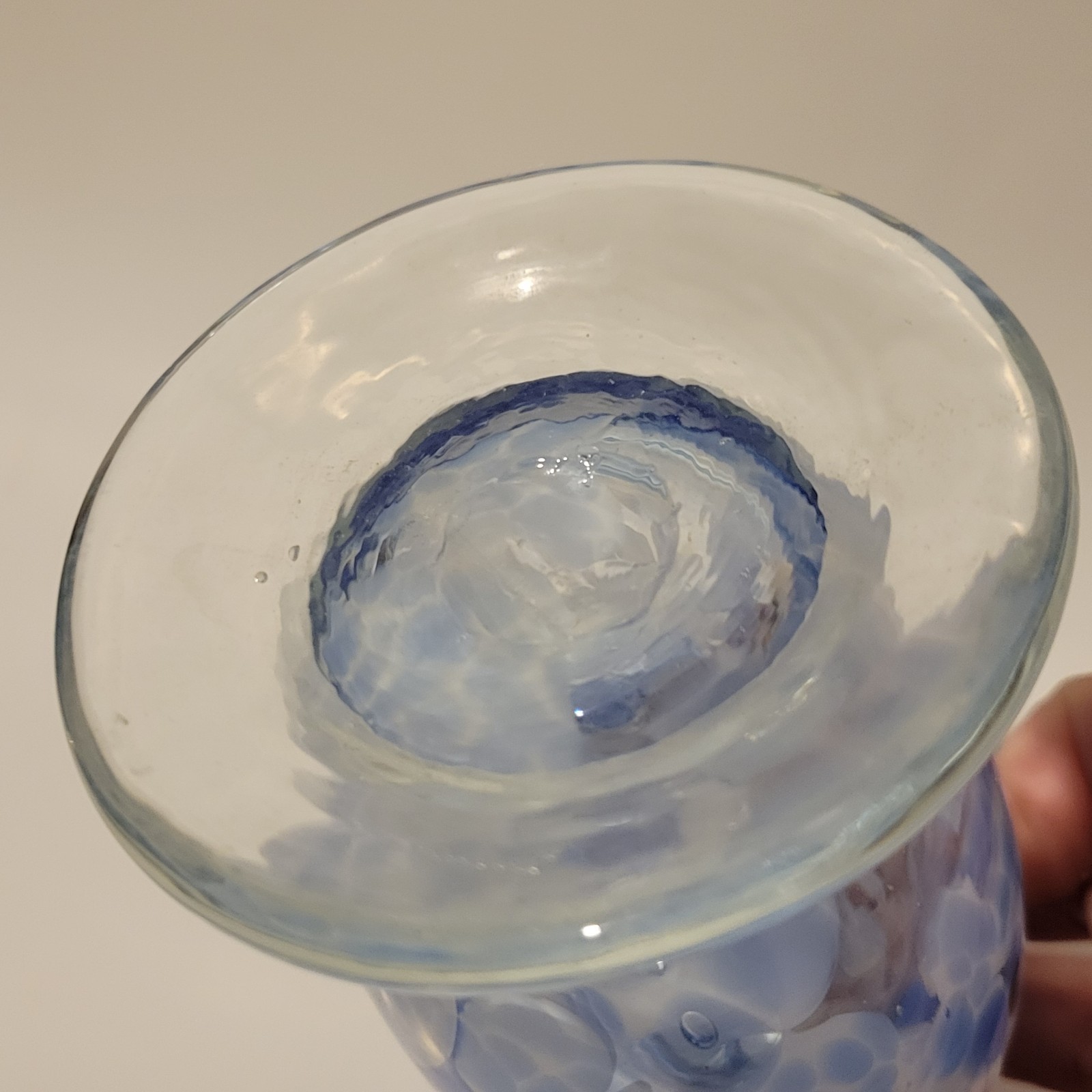 Art Glass Pedestal Bud Vase Swirls of Cobalt Blue, white in Clear – Paperweight?