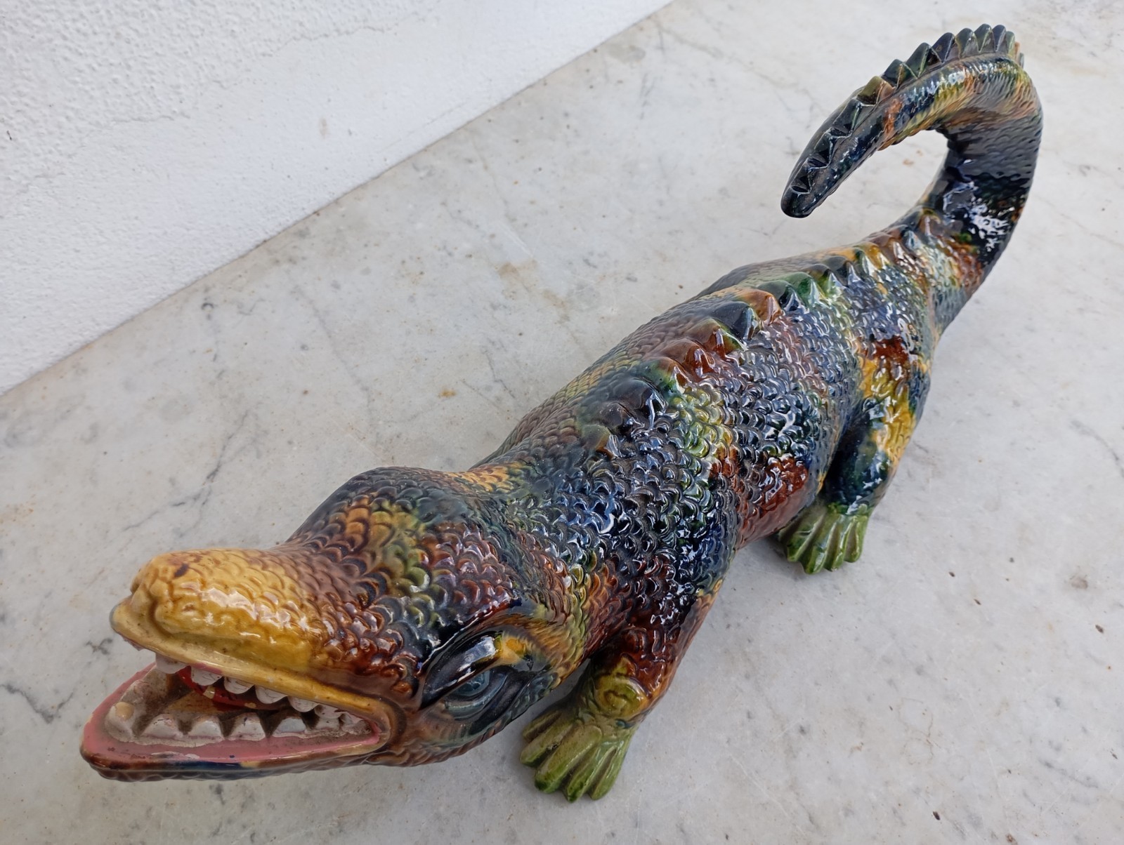 Vintage 1940s Amazing Palissy Majolica Huge Lizard Portuguese Bordallo School