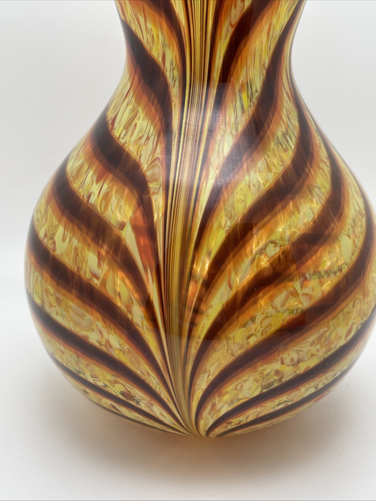 Hand-Blown Art Glass Vase Pulled Feather or “Tiger Stripe” pattern 9.75”
