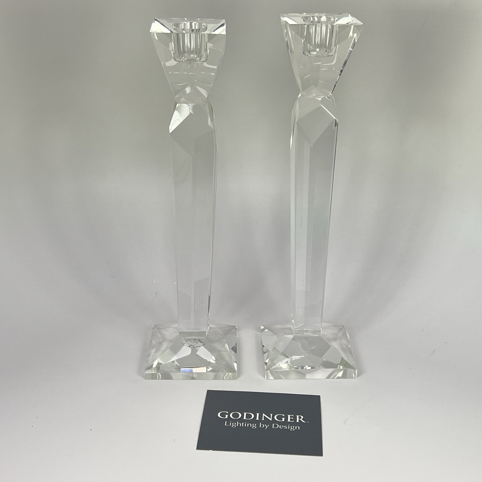 Shannon by Godinger 10″ Tall Single Light Prism Tapered Crystal Candlestick Pair