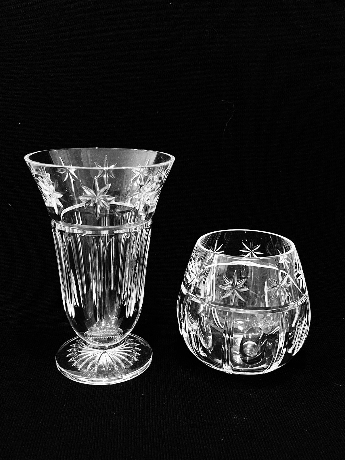 Waterford Starburst Crystal Set : Small Vase & Candle Holder Stamped.