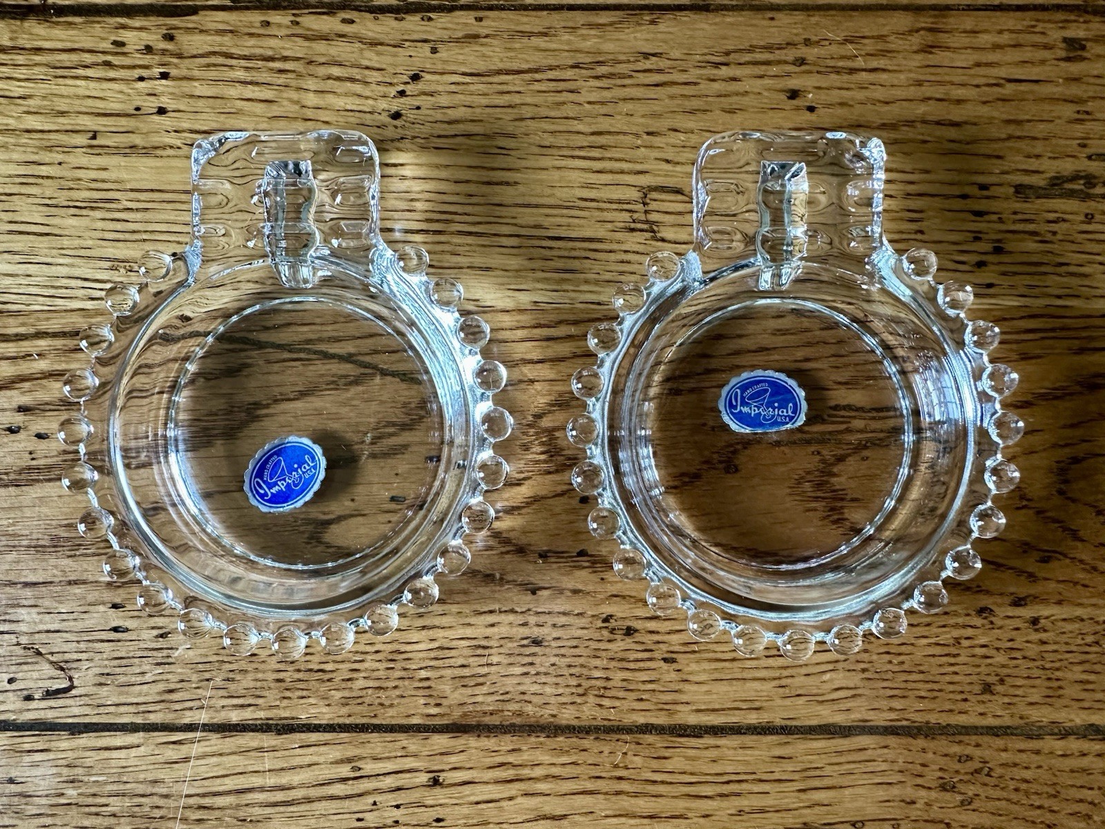 VTG Imperial USA Crystal Candlewick Bridge Set Ashtrays w/Original Tags Set of 2